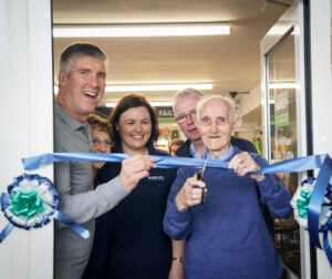 WELL KNOWN LOCAL DERRYBEG MAN & OLDEST CUSTOMER CUTS THE RIBBON ON NEW MAPLE STORE!